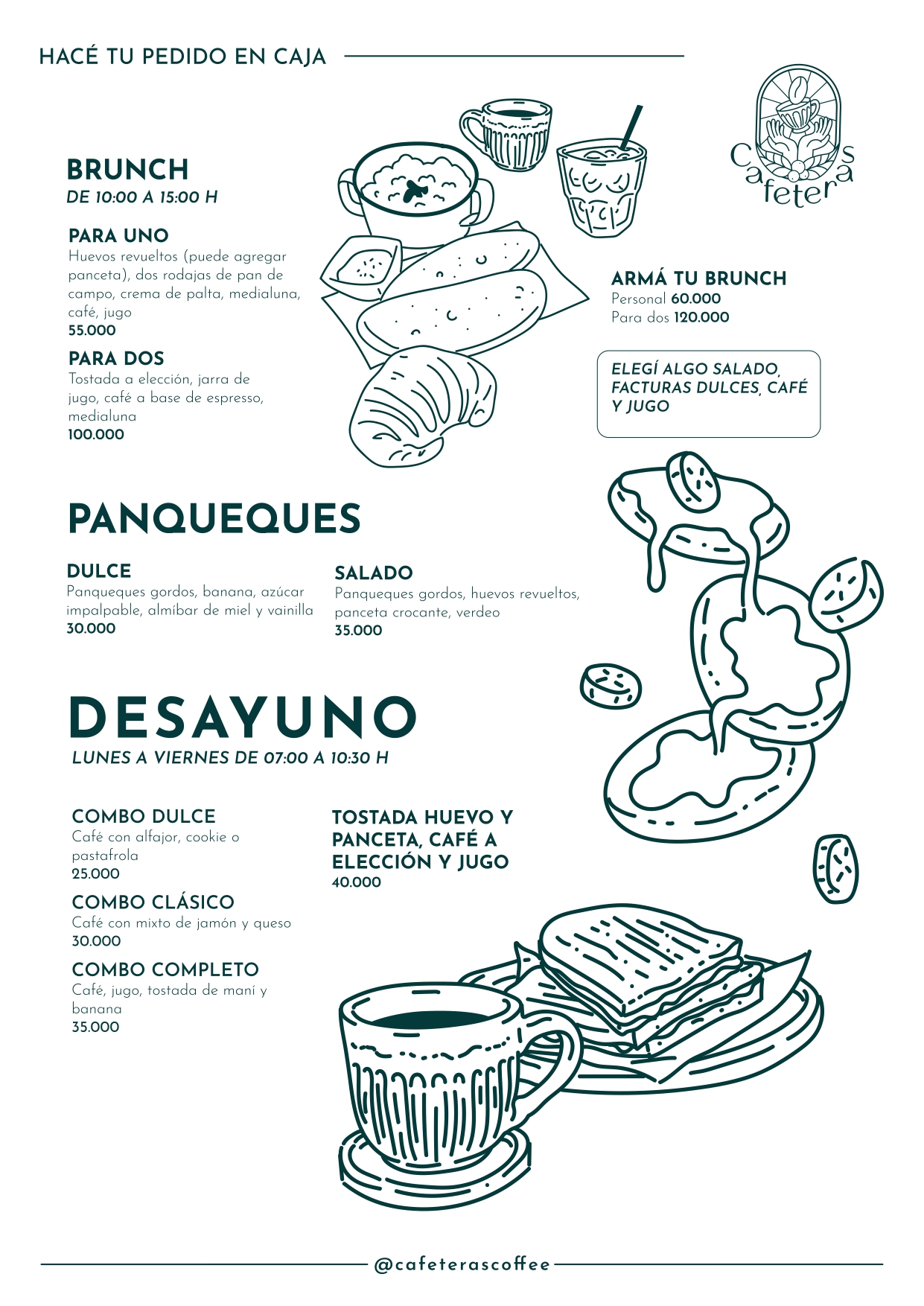 Carta oficial de desayuno y brunch de Cafeteras Coffee