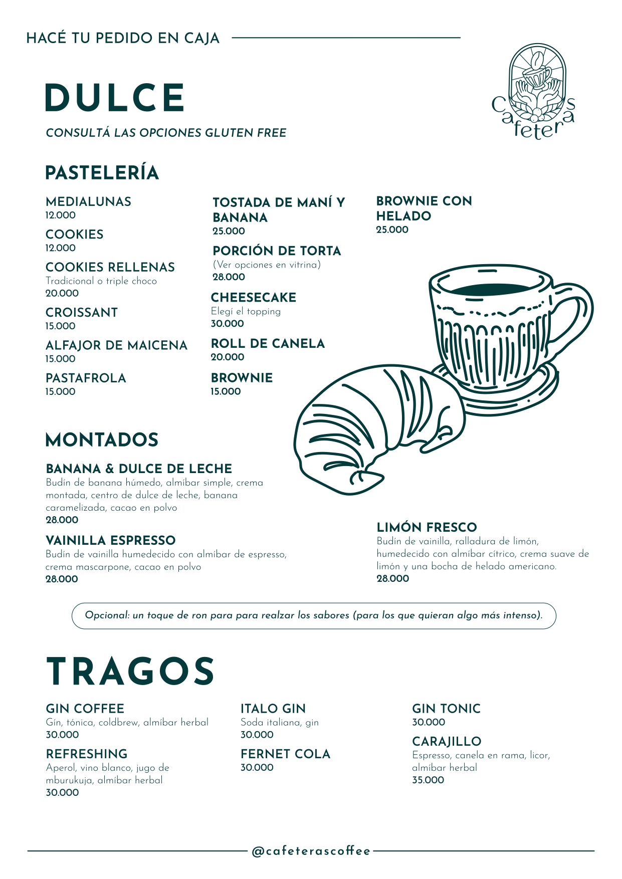 Carta oficial de dulces y tragos de Cafeteras Coffee
